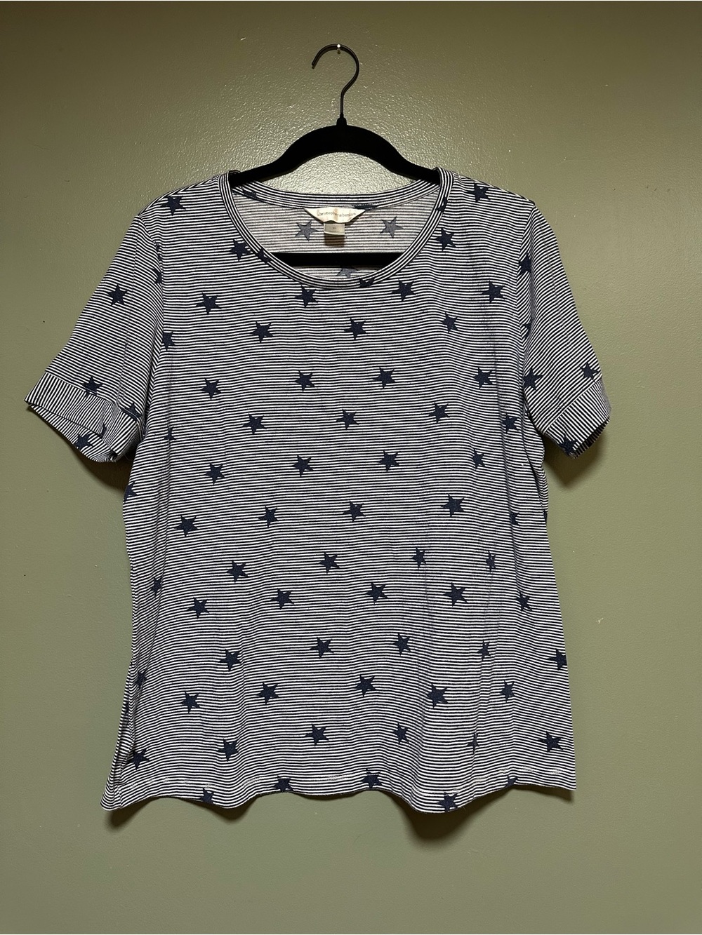 Christopher & Banks White and Navy Striped Star Short Sleeve Top